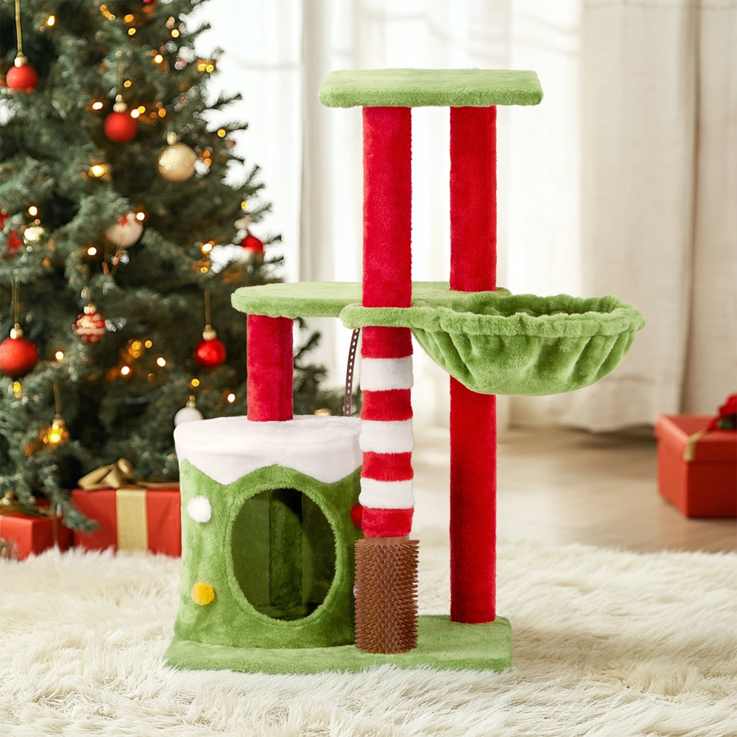 Holiday Cat Tower – Hammock, Condo & Scratcher Combo