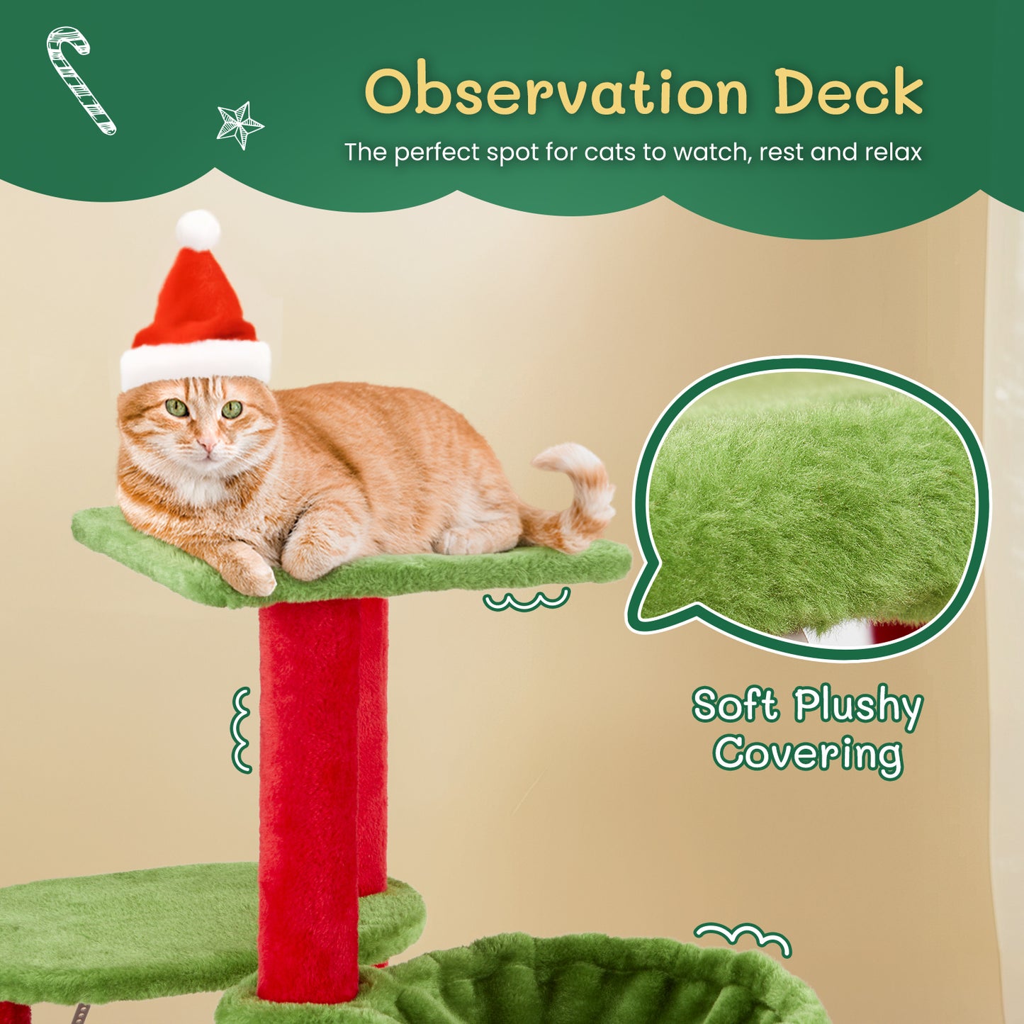 Holiday Cat Tower – Hammock, Condo & Scratcher Combo
