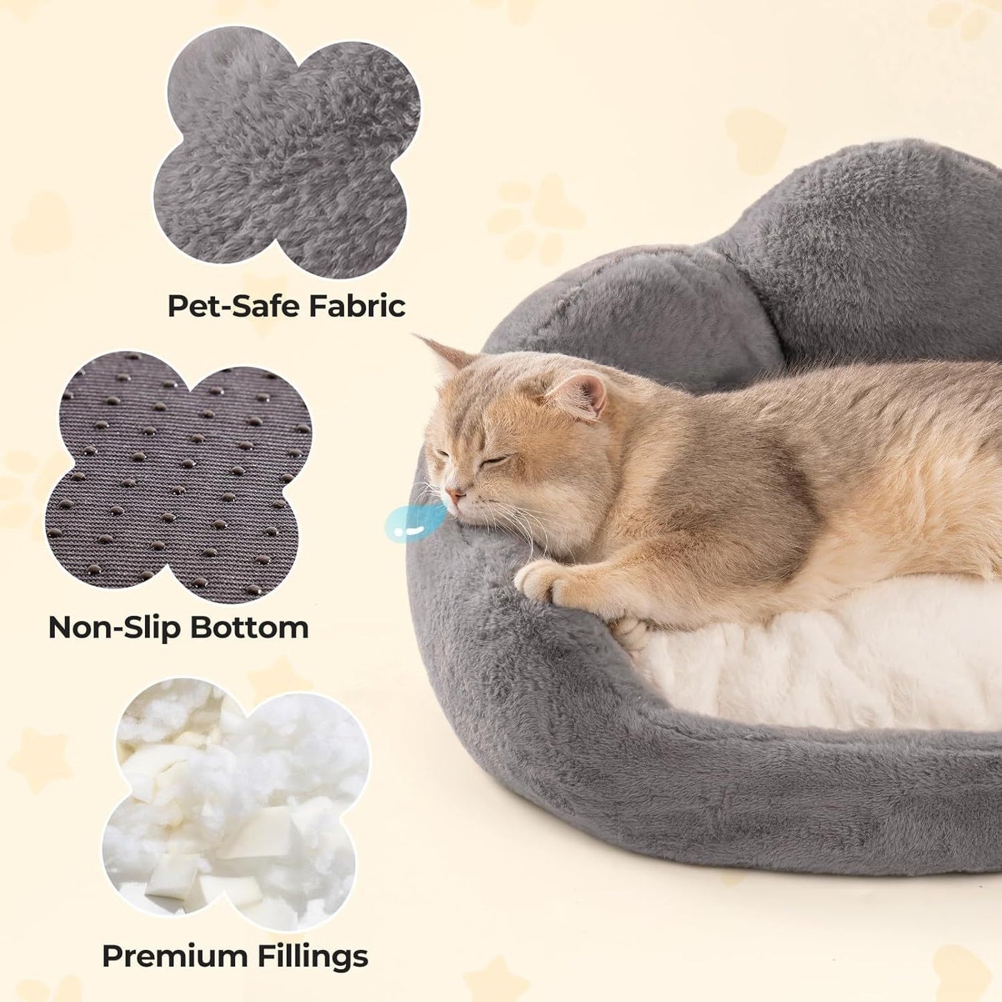 MewooFun Cat and Dog Bed | Fluffy Washable, Indoor, Non Slip Bottom (Grey, Small Size 23)