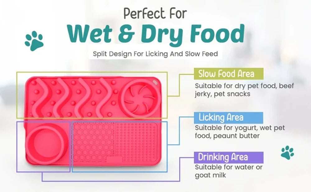 Slow Feeder Mat for Pets – Non-Toxic Silicone, Turquoise | Anxiety & Boredom Relief with Aluminum Bowl