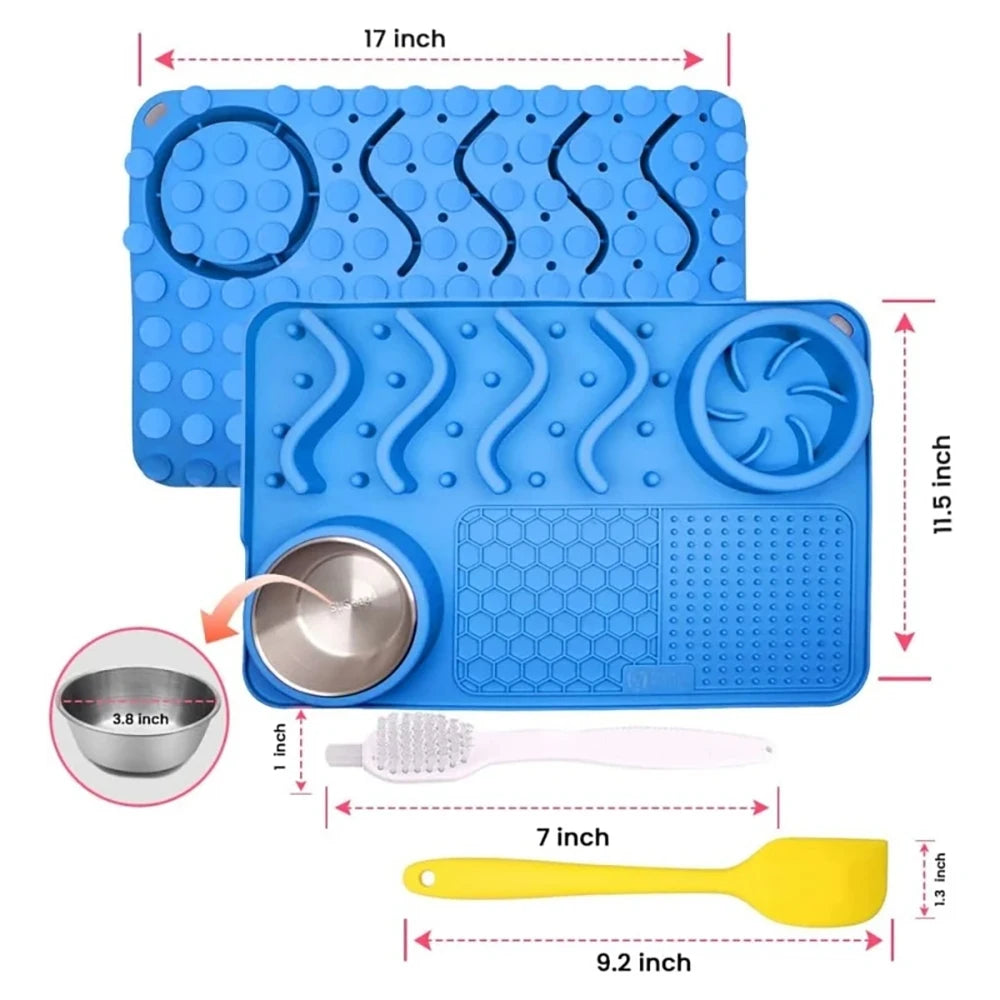 Slow Feeder Mat for Pets – Non-Toxic Silicone, Turquoise | Anxiety & Boredom Relief with Aluminum Bowl