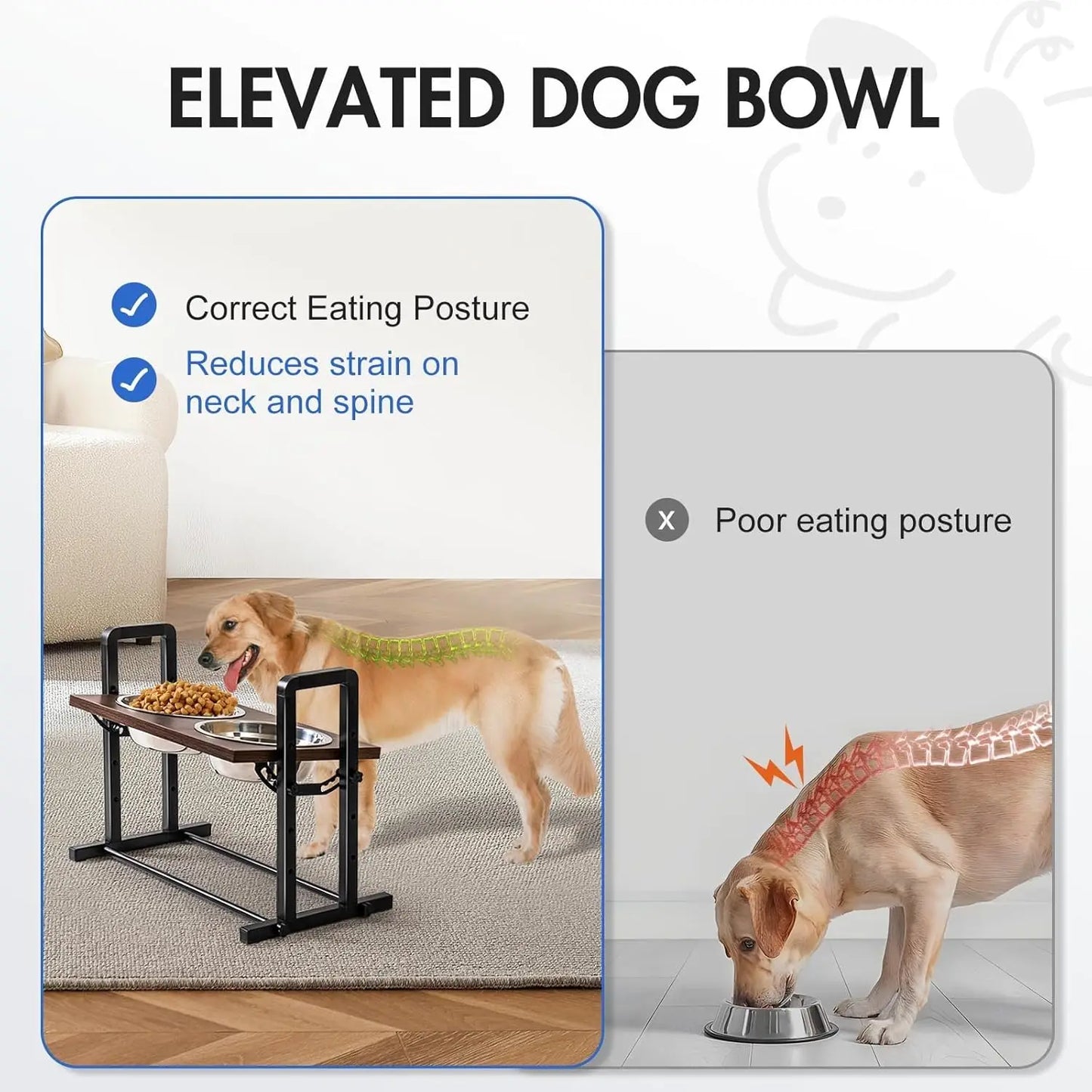 MEWOOFUN Raised Dog Bowl Height Adjustable