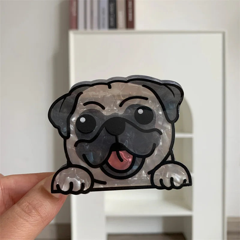 Cartoon Dog Printed Non-slip Ponytail Hair Clip Claw For Women Girls Personality Acrylic Animal Hairpin Accessories Gifts Tool