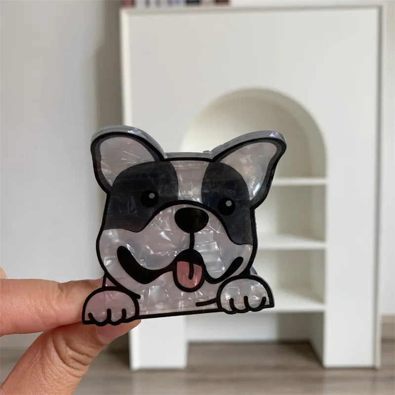 Cartoon Dog Printed Non-slip Ponytail Hair Clip Claw For Women Girls Personality Acrylic Animal Hairpin Accessories Gifts Tool
