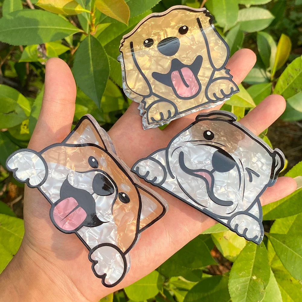 Cartoon Dog Printed Non-slip Ponytail Hair Clip Claw For Women Girls Personality Acrylic Animal Hairpin Accessories Gifts Tool
