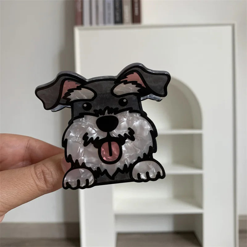 Cartoon Dog Printed Non-slip Ponytail Hair Clip Claw For Women Girls Personality Acrylic Animal Hairpin Accessories Gifts Tool