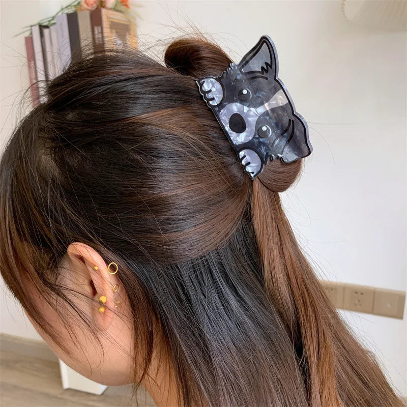 Cartoon Dog Printed Non-slip Ponytail Hair Clip Claw For Women Girls Personality Acrylic Animal Hairpin Accessories Gifts Tool
