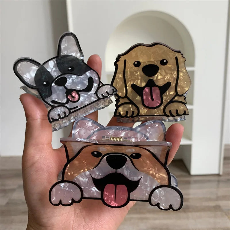 Cartoon Dog Printed Non-slip Ponytail Hair Clip Claw For Women Girls Personality Acrylic Animal Hairpin Accessories Gifts Tool