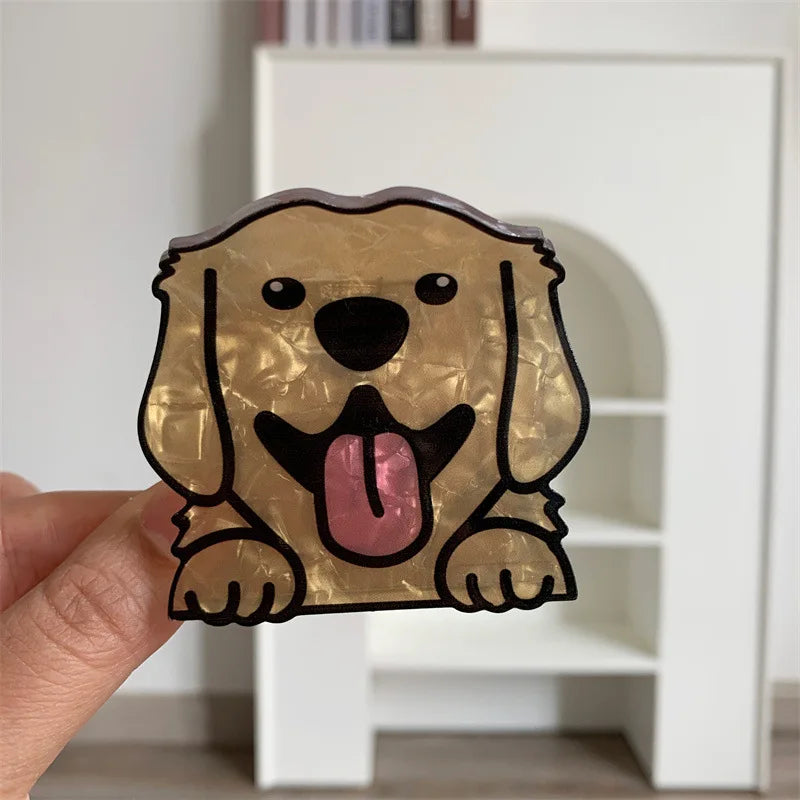Cartoon Dog Printed Non-slip Ponytail Hair Clip Claw For Women Girls Personality Acrylic Animal Hairpin Accessories Gifts Tool