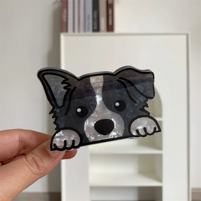 Cartoon Dog Printed Non-slip Ponytail Hair Clip Claw For Women Girls Personality Acrylic Animal Hairpin Accessories Gifts Tool