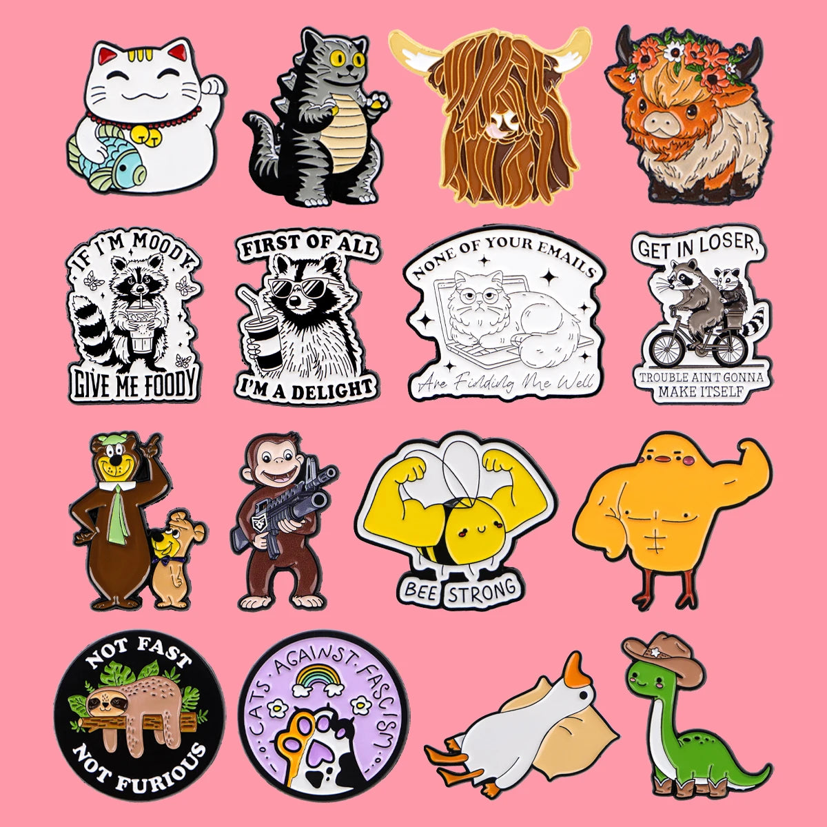 Funny Raccoon Quotes Enamel Pins Cartoon Animals Brooches Lapel Pin Badge on Backpack Clothing Accessories Fashion Jewelry Gifts
