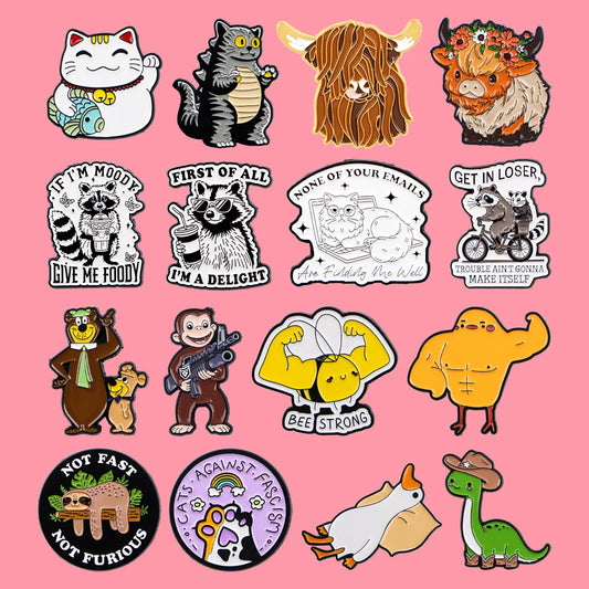 Funny Raccoon Quotes Enamel Pins Cartoon Animals Brooches Lapel Pin Badge on Backpack Clothing Accessories Fashion Jewelry Gifts