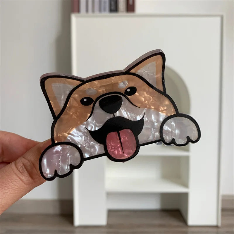Cartoon Dog Printed Non-slip Ponytail Hair Clip Claw For Women Girls Personality Acrylic Animal Hairpin Accessories Gifts Tool