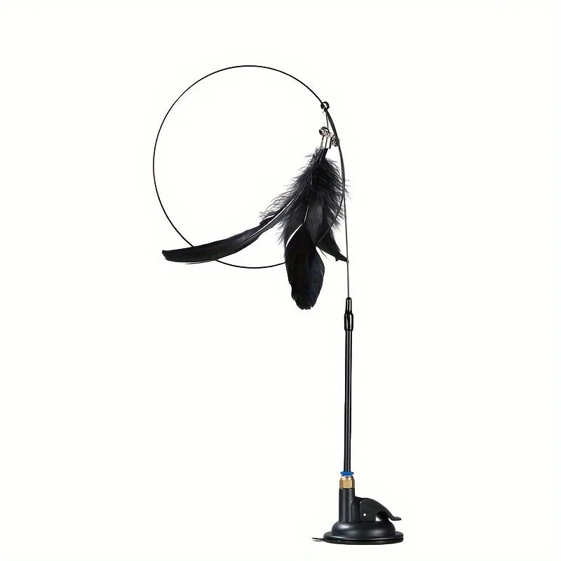 Interactive Cat Teaser Wand – Feather & Bell Toy with Suction Cup Pole