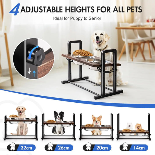 MEWOOFUN Raised Dog Bowl Height Adjustable