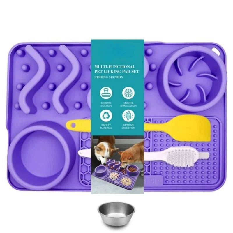 Slow Feeder Mat for Pets – Non-Toxic Silicone, Turquoise | Anxiety & Boredom Relief with Aluminum Bowl