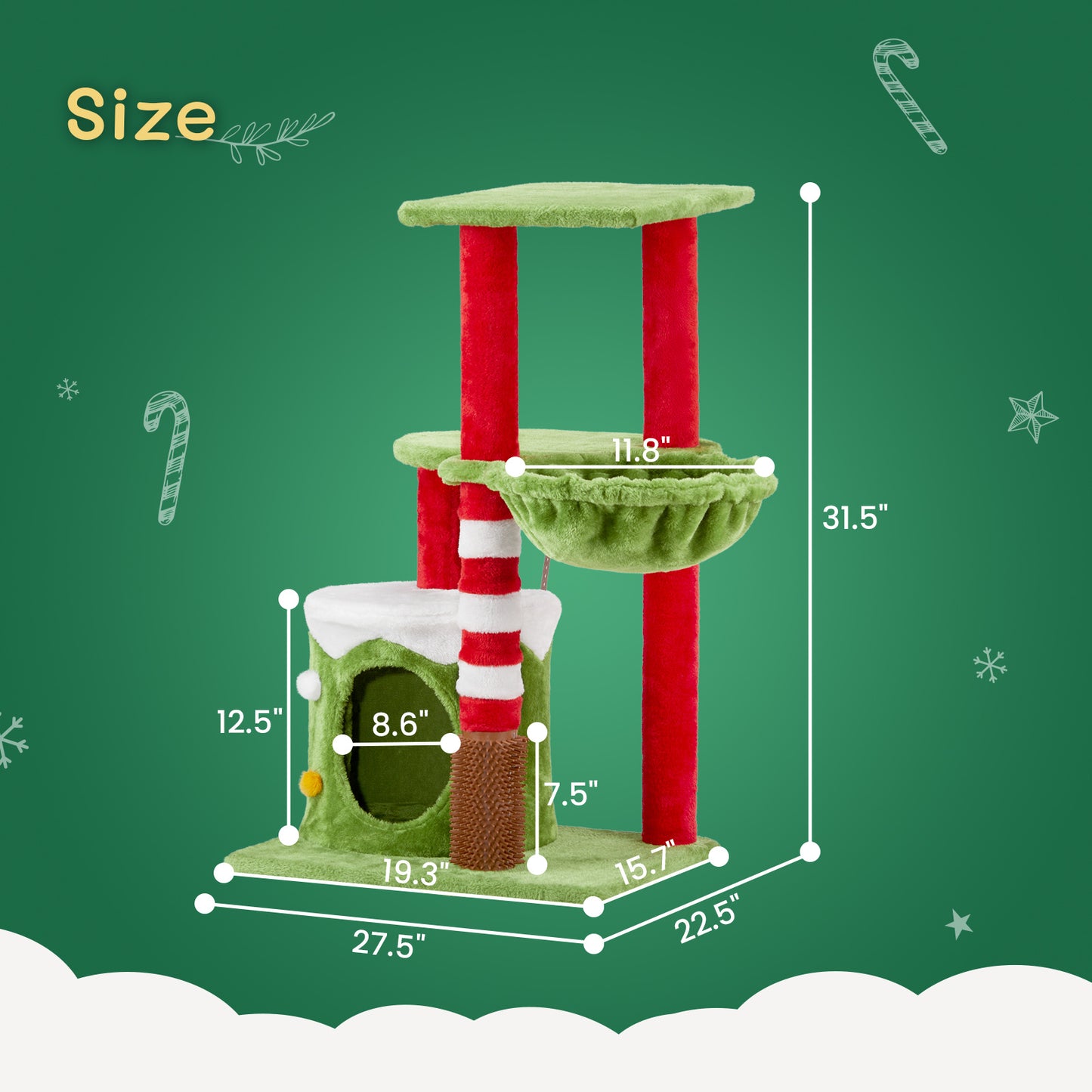 Holiday Cat Tower – Hammock, Condo & Scratcher Combo