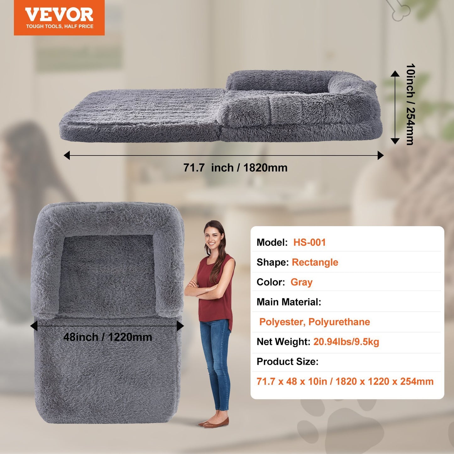 Human Dog Bed | VEVOR | Washable PV Velvet