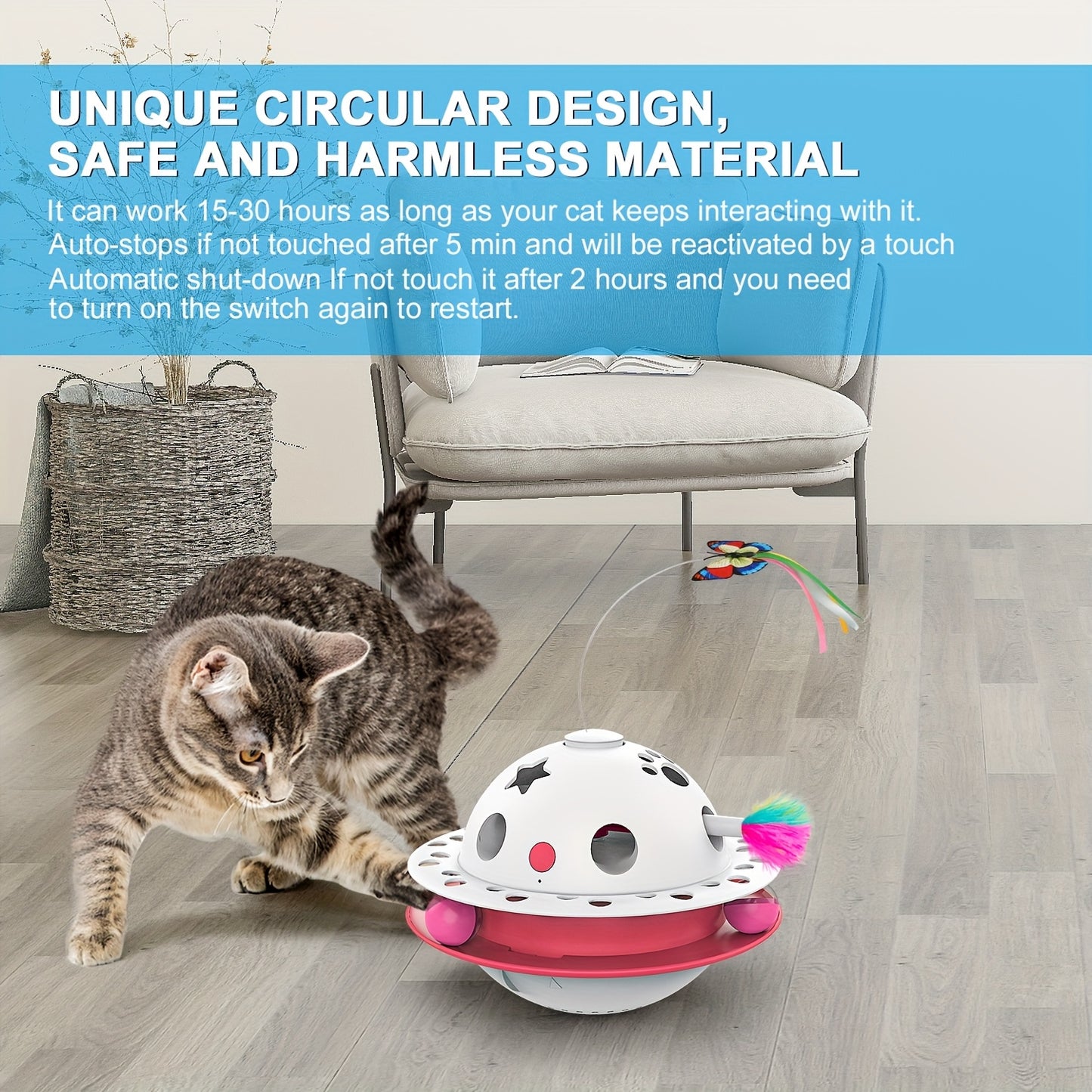 Cat Toys 3-in-1 Smart Interactive Electronic Kitten Toy Random Moving Feather Balls Indoor Exercise Cat Dog Pet Products, Shell Material, with 2 Replacing Fluttering Butterfly And Bring A Fun Surprise, Cat Toys for Indoor Cat