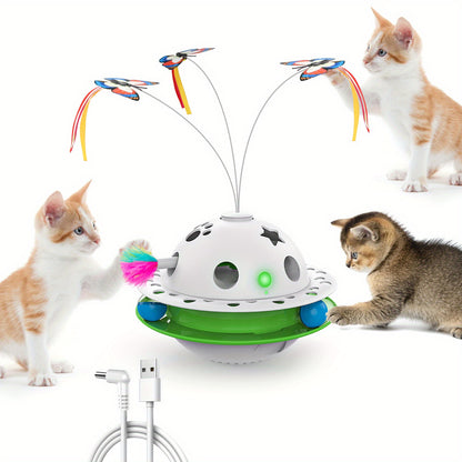 Cat Toys 3-in-1 Smart Interactive Electronic Kitten Toy Random Moving Feather Balls Indoor Exercise Cat Dog Pet Products, Shell Material, with 2 Replacing Fluttering Butterfly And Bring A Fun Surprise, Cat Toys for Indoor Cat