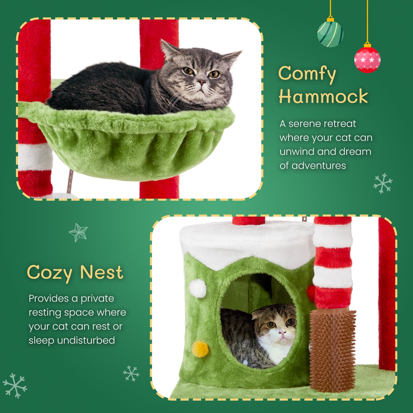 Holiday Cat Tower – Hammock, Condo & Scratcher Combo