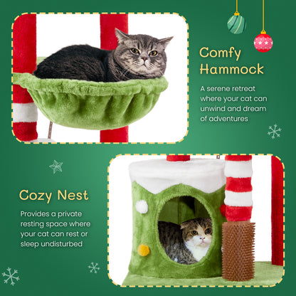 Holiday Cat Tower – Hammock, Condo & Scratcher Combo