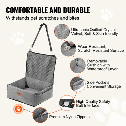 VEVOR Dog Booster Car Seat Pet Car Seat For Small Medium Dog Up To 40 Lbs Gray