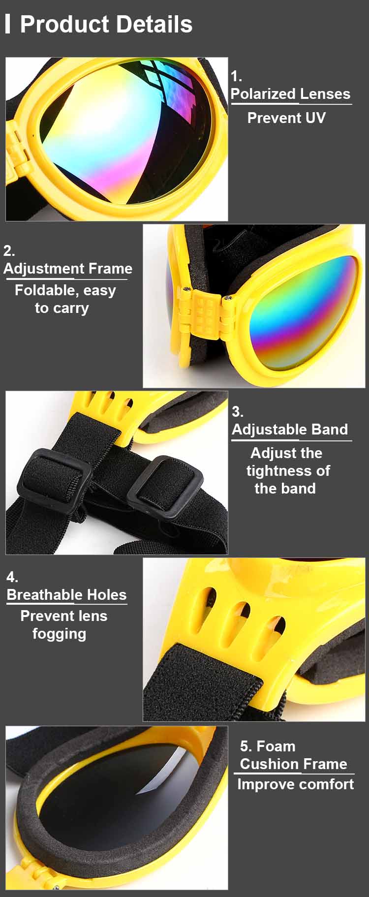 Stylish UV Protection Dog Shades - Adjustable Head Strap, Scratch-Resistant Lenses, Safe and Fashionable Eye Care for Pets