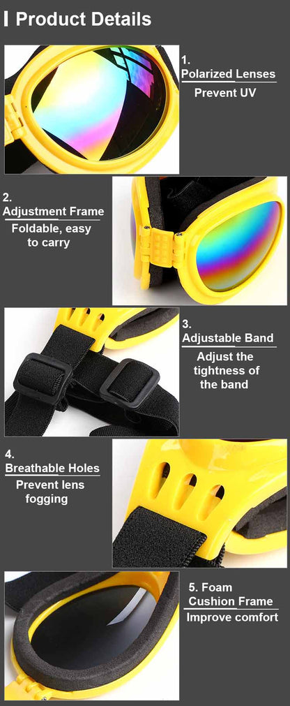 Stylish UV Protection Dog Shades - Adjustable Head Strap, Scratch-Resistant Lenses, Safe and Fashionable Eye Care for Pets