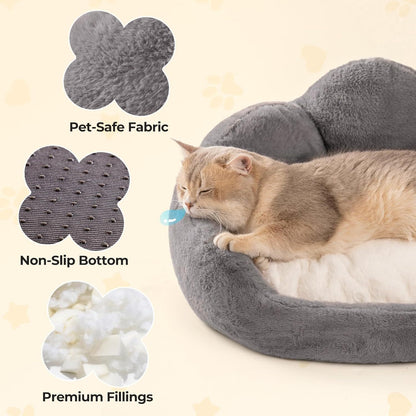 MewooFun Cat and Dog Bed | Fluffy Washable, Indoor, Non Slip Bottom (Grey, Small Size 23)