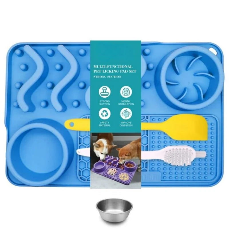 Slow Feeder Mat for Pets – Non-Toxic Silicone, Turquoise | Anxiety & Boredom Relief with Aluminum Bowl