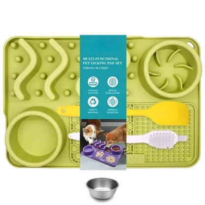 Slow Feeder Mat for Pets – Non-Toxic Silicone, Turquoise | Anxiety & Boredom Relief with Aluminum Bowl