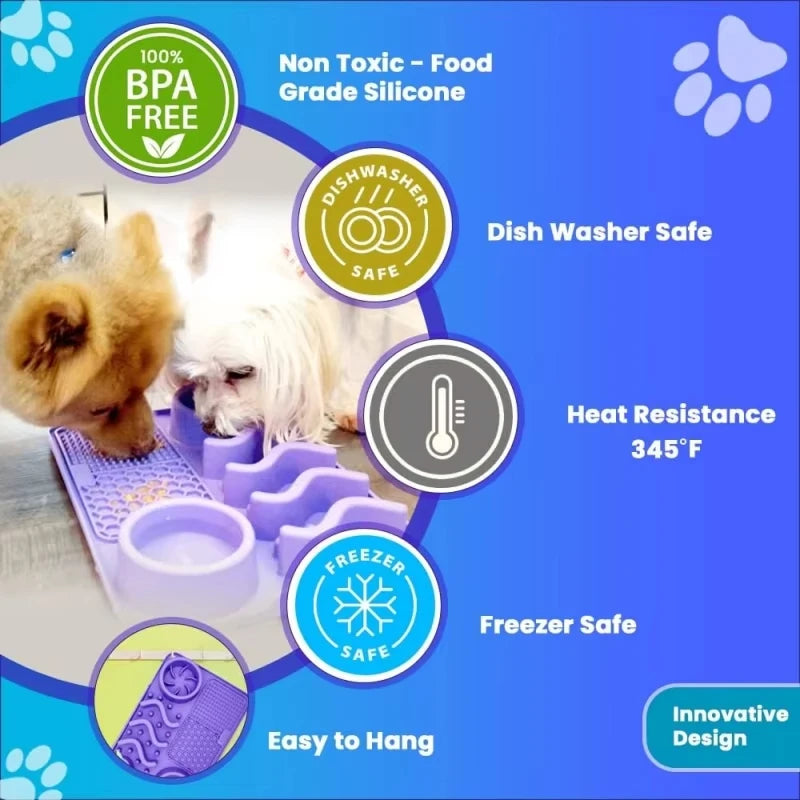 Slow Feeder Mat for Pets – Non-Toxic Silicone, Turquoise | Anxiety & Boredom Relief with Aluminum Bowl