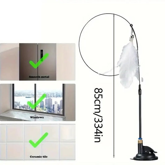 Interactive Cat Teaser Wand – Feather & Bell Toy with Suction Cup Pole