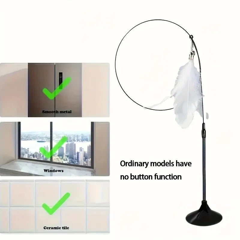 Interactive Cat Teaser Wand – Feather & Bell Toy with Suction Cup Pole