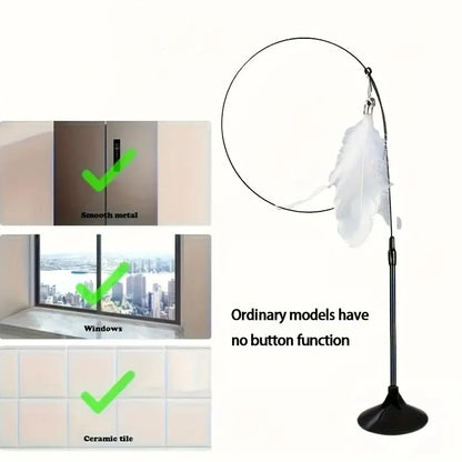 Interactive Cat Teaser Wand – Feather & Bell Toy with Suction Cup Pole