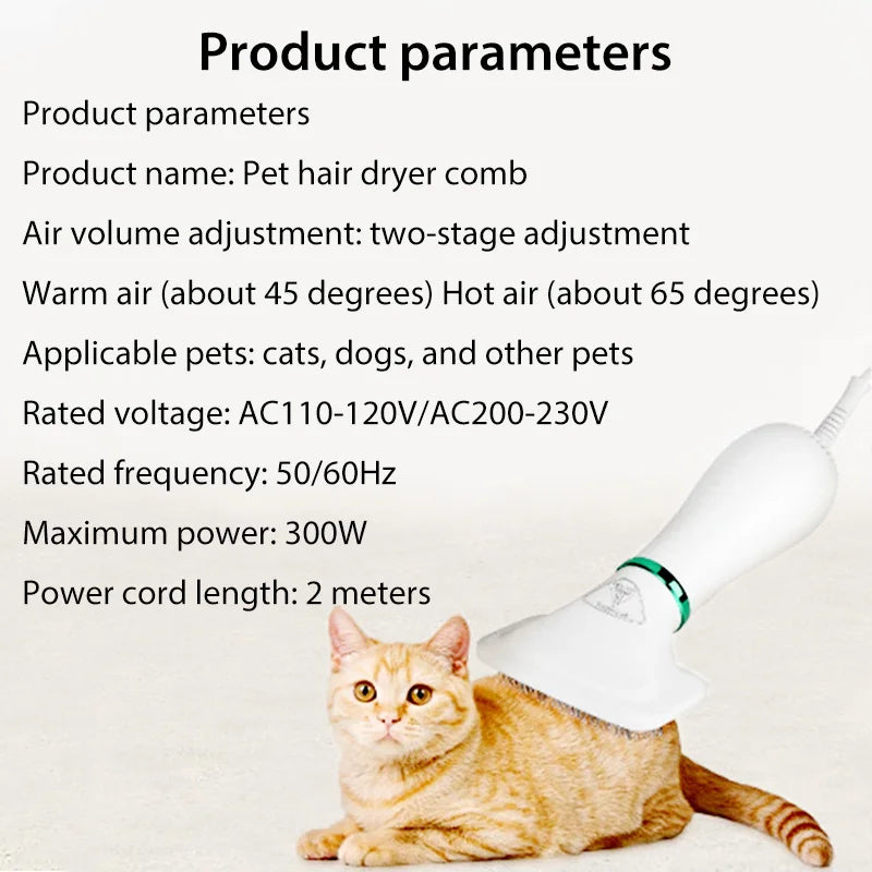 Pet Hair Dryer Brush – Portable Dog & Cat Grooming Comb