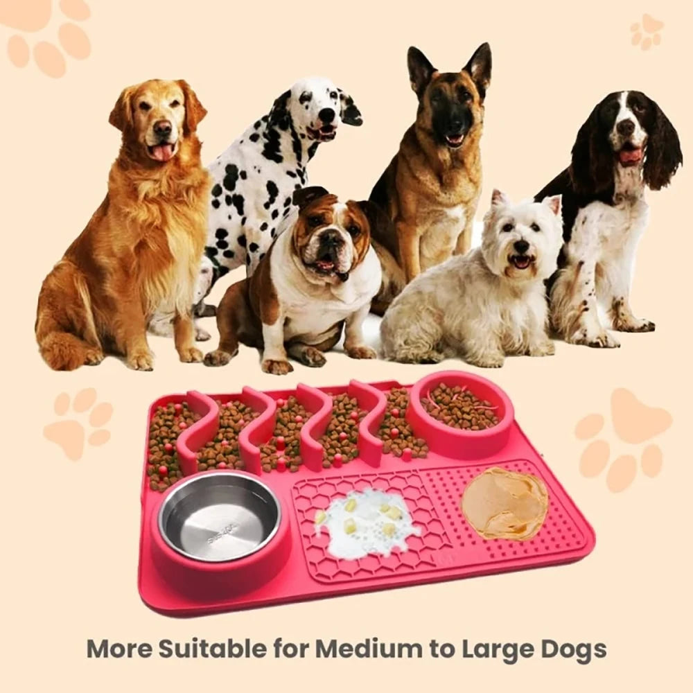 Slow Feeder Mat for Pets – Non-Toxic Silicone, Turquoise | Anxiety & Boredom Relief with Aluminum Bowl