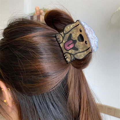 Cartoon Dog Printed Non-slip Ponytail Hair Clip Claw For Women Girls Personality Acrylic Animal Hairpin Accessories Gifts Tool