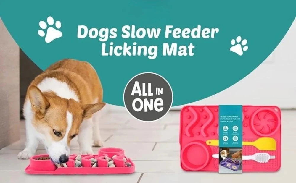 Slow Feeder Mat for Pets – Non-Toxic Silicone, Turquoise | Anxiety & Boredom Relief with Aluminum Bowl