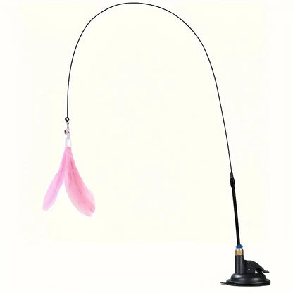 Interactive Cat Teaser Wand – Feather & Bell Toy with Suction Cup Pole