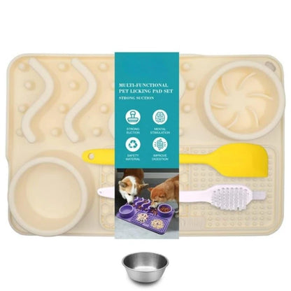 Slow Feeder Mat for Pets – Non-Toxic Silicone, Turquoise | Anxiety & Boredom Relief with Aluminum Bowl