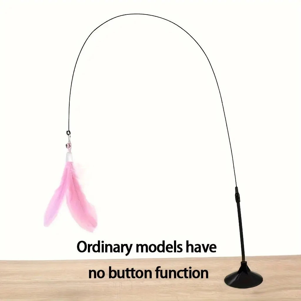 Interactive Cat Teaser Wand – Feather & Bell Toy with Suction Cup Pole