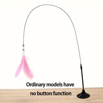 Interactive Cat Teaser Wand – Feather & Bell Toy with Suction Cup Pole
