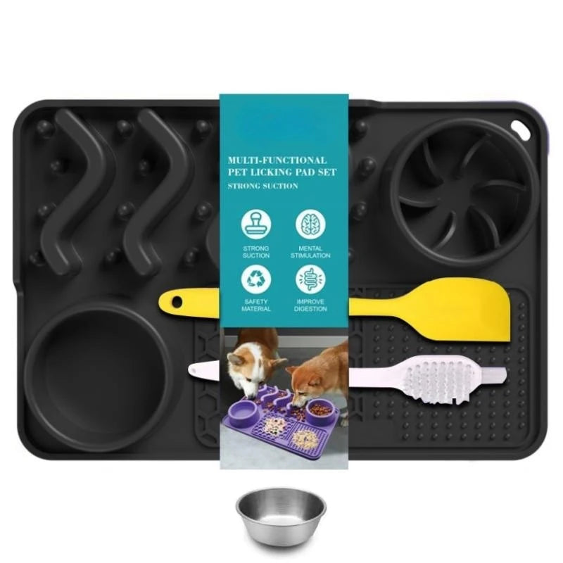 Slow Feeder Mat for Pets – Non-Toxic Silicone, Turquoise | Anxiety & Boredom Relief with Aluminum Bowl