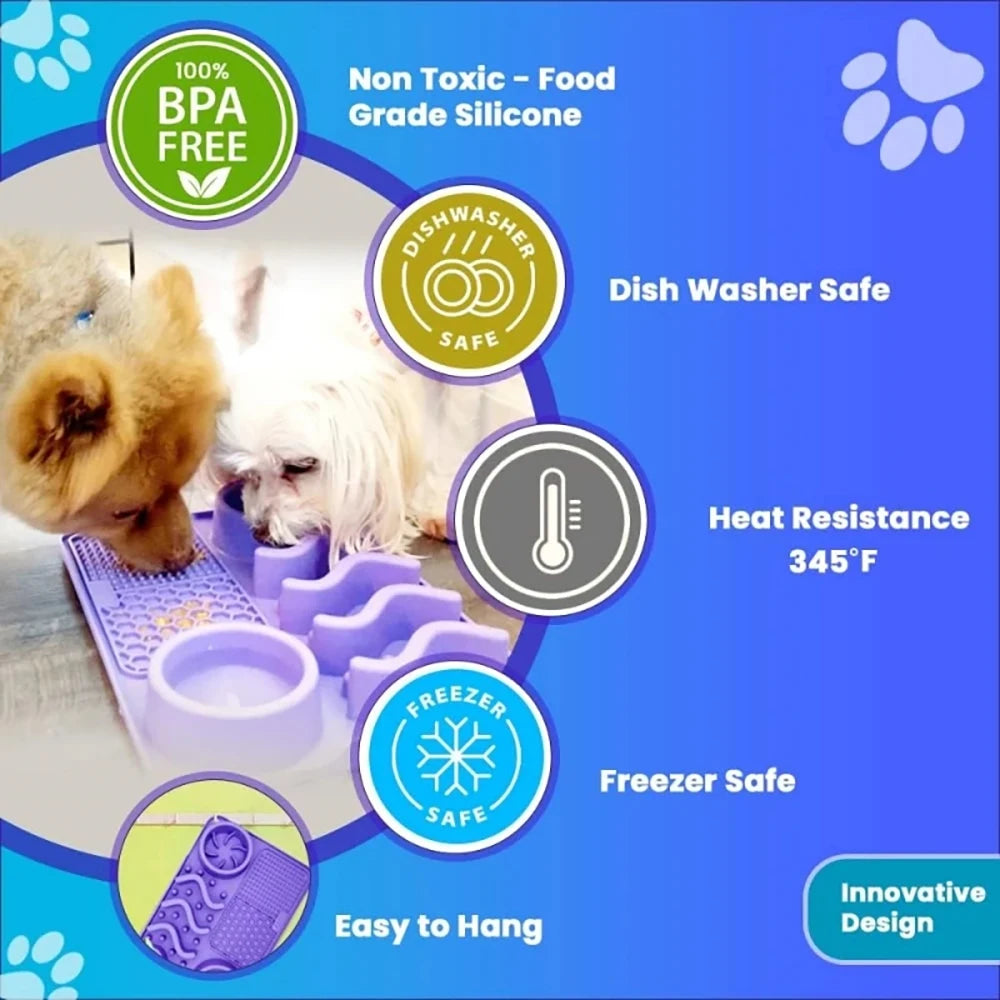 Slow Feeder Mat for Pets – Non-Toxic Silicone, Turquoise | Anxiety & Boredom Relief with Aluminum Bowl