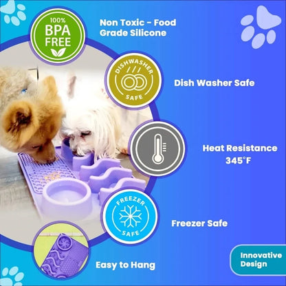Slow Feeder Mat for Pets – Non-Toxic Silicone, Turquoise | Anxiety & Boredom Relief with Aluminum Bowl
