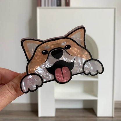 Cartoon Dog Printed Non-slip Ponytail Hair Clip Claw For Women Girls Personality Acrylic Animal Hairpin Accessories Gifts Tool