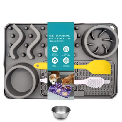 Slow Feeder Mat for Pets – Non-Toxic Silicone, Turquoise | Anxiety & Boredom Relief with Aluminum Bowl