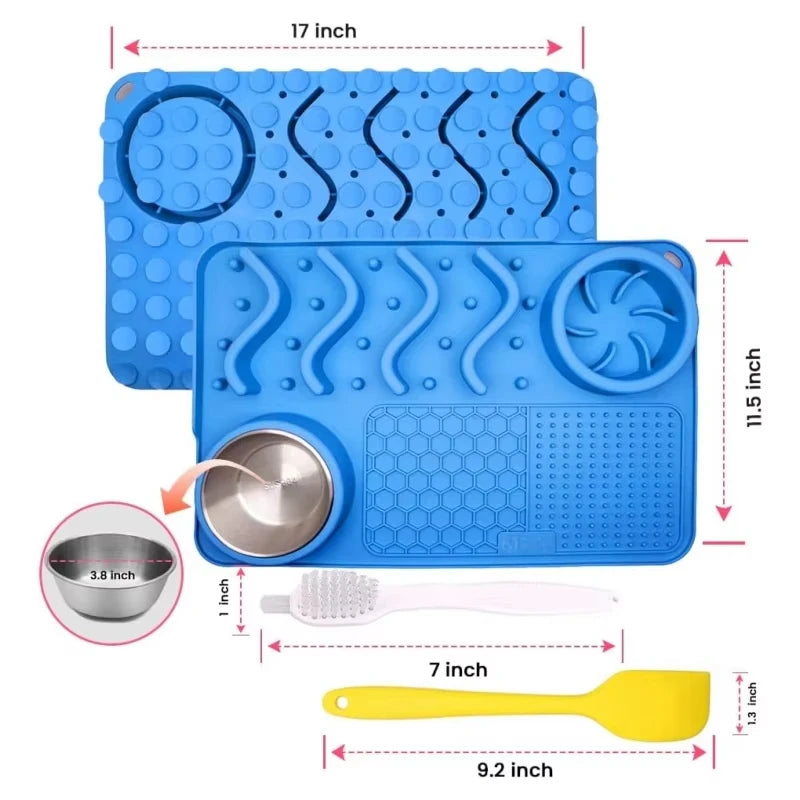 Slow Feeder Mat for Pets – Non-Toxic Silicone, Turquoise | Anxiety & Boredom Relief with Aluminum Bowl